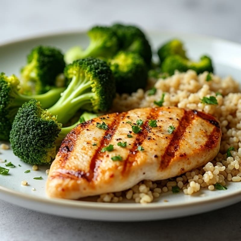 Grilled Chicken Breast with Quinoa and Roasted Broccoli