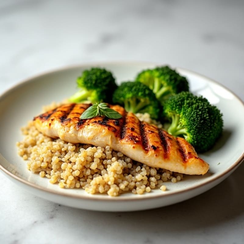 Grilled Chicken Breast with Quinoa and Steamed Broccoli