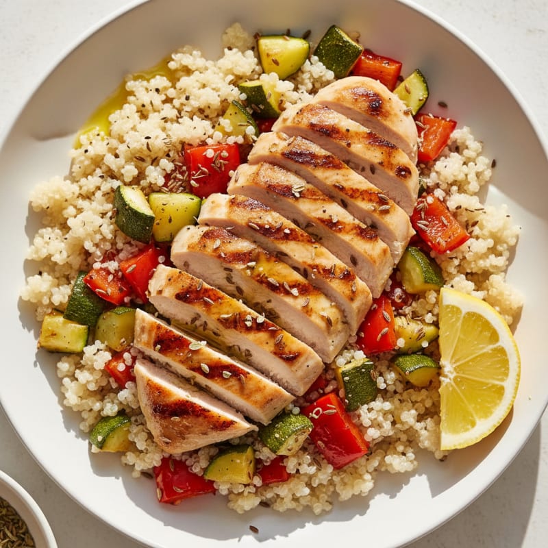 Grilled Chicken and Roasted Vegetable Quinoa Bowl