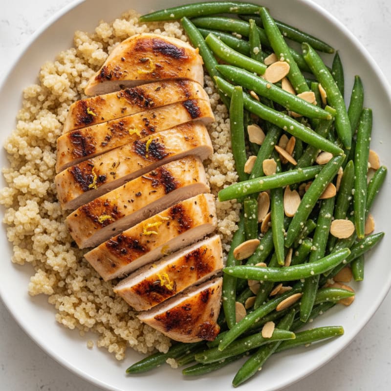 Grilled Chicken Breast with Quinoa and Crunchy Green Bean Salad