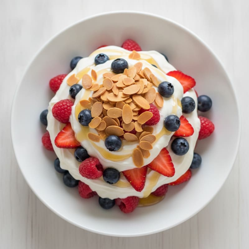 Greek Yogurt Protein Parfait with Mixed Berries and Almonds