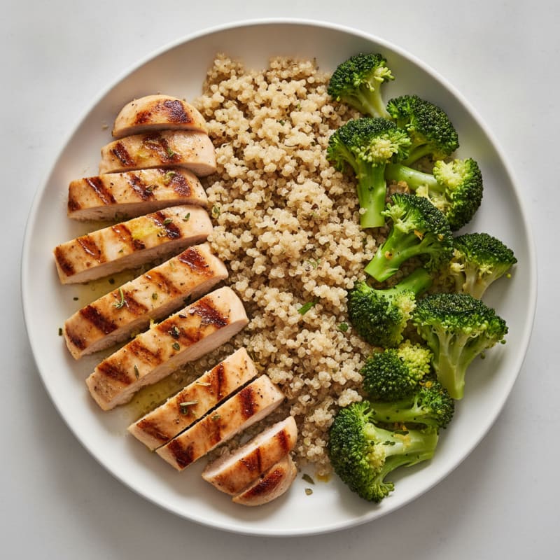 Grilled Chicken Breast with Quinoa and Steamed Broccoli