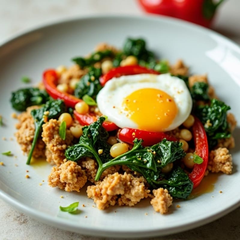 Egg White and Turkey Spinach Scramble with Roasted Bell Peppers