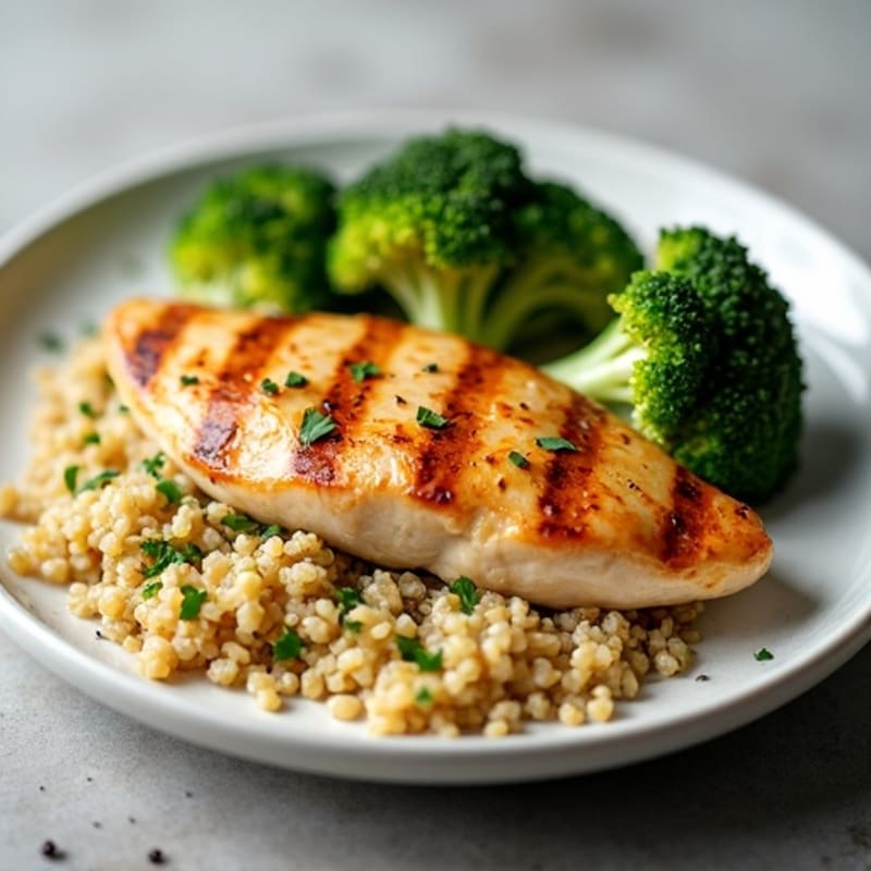 Grilled Chicken Breast with Quinoa and Roasted Broccoli