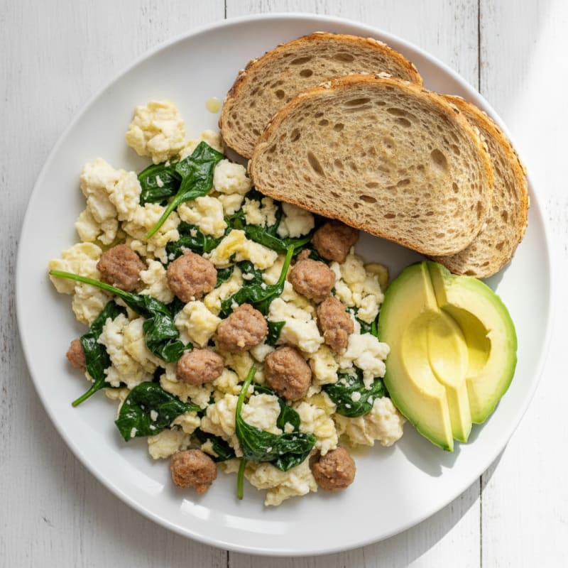 Egg White Scramble with Turkey Sausage and Spinach