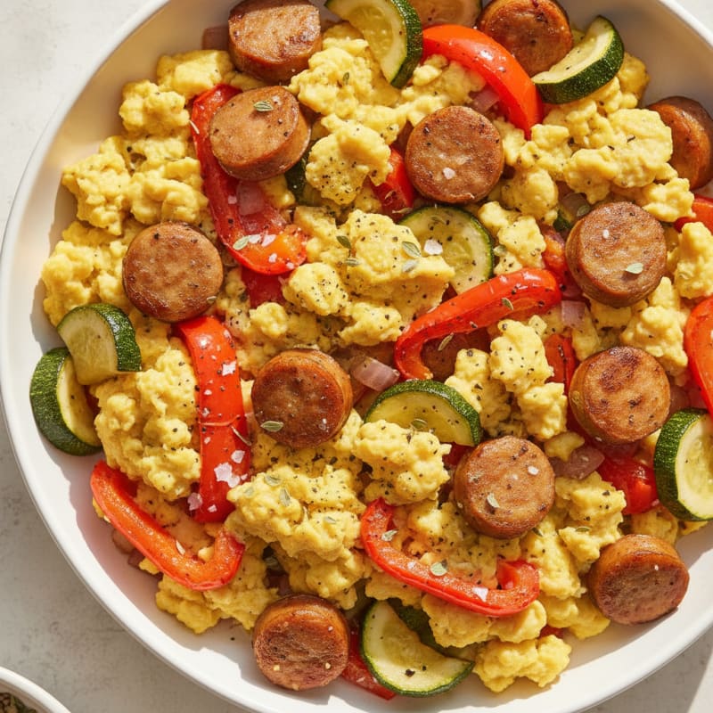 Hearty Scrambled Eggs with Roasted Vegetables