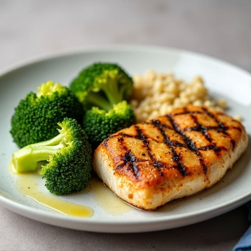 Grilled Chicken Breast with Roasted Broccoli and Quinoa