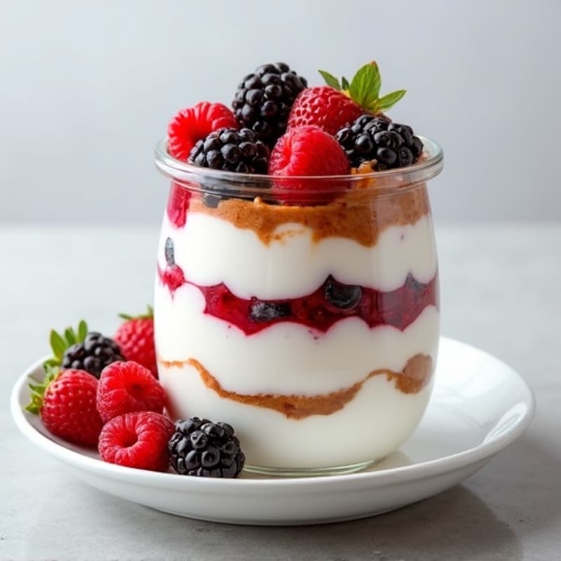 Greek Yogurt Protein Parfait with Mixed Berries and Almond Butter