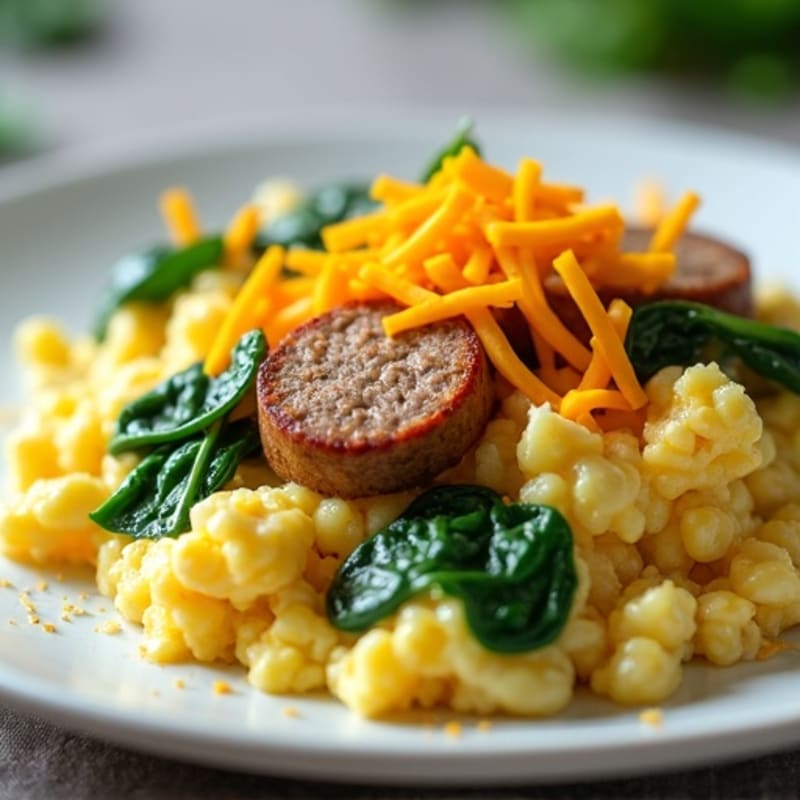 Egg White Scramble with Chicken Sausage and Spinach