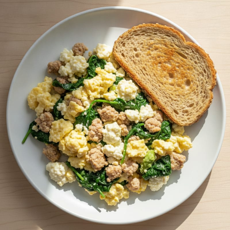 Cottage Cheese Egg Scramble with Turkey and Spinach