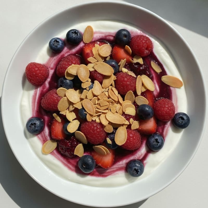 Silky Protein Greek Yogurt Bowl with Mixed Berries and Almonds