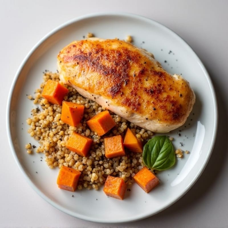 Seared Chicken Breast with Quinoa and Roasted Sweet Potatoes