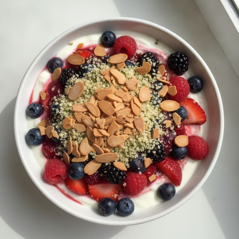 Greek Yogurt Protein Parfait with Mixed Berries and Almonds