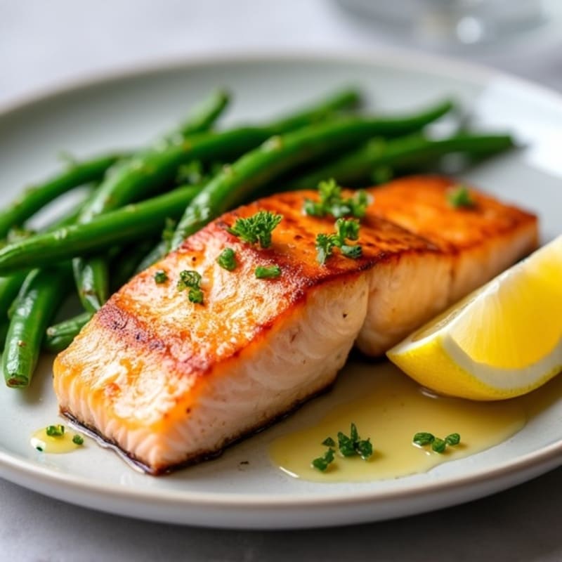Seared Salmon Fillet with Garlic Green Beans