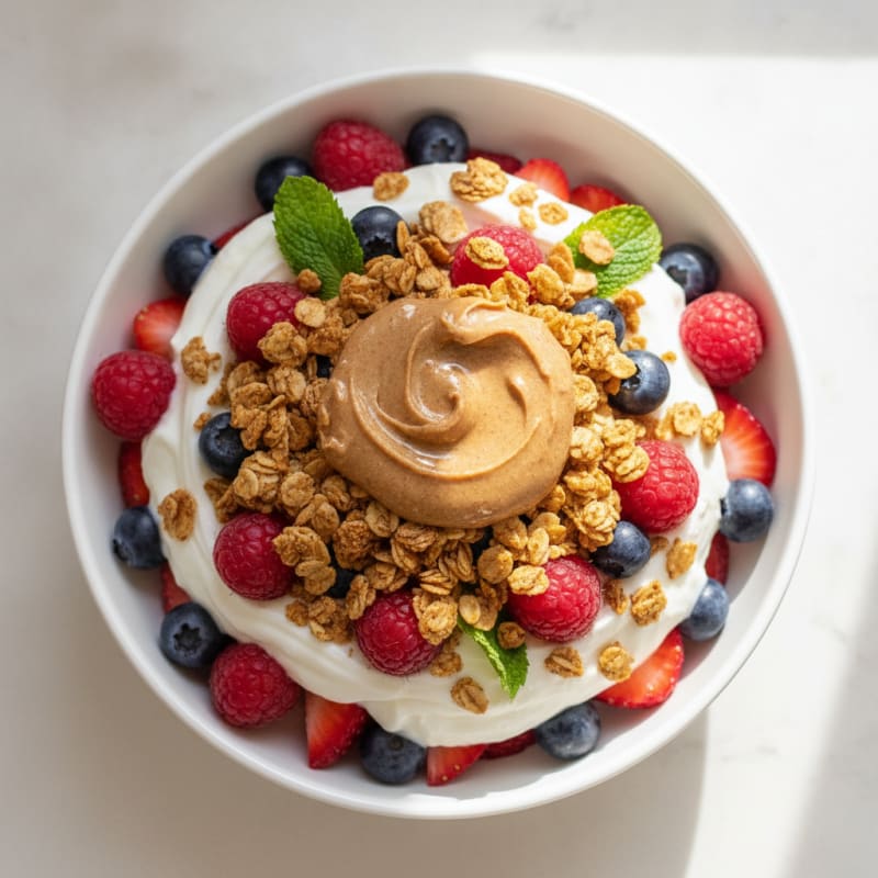 Creamy Greek Yogurt Parfait with Almond Butter and Mixed Berries