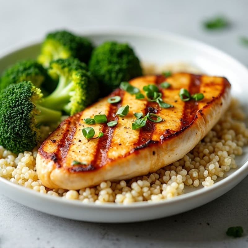 Grilled Chicken Breast with Quinoa and Roasted Broccoli