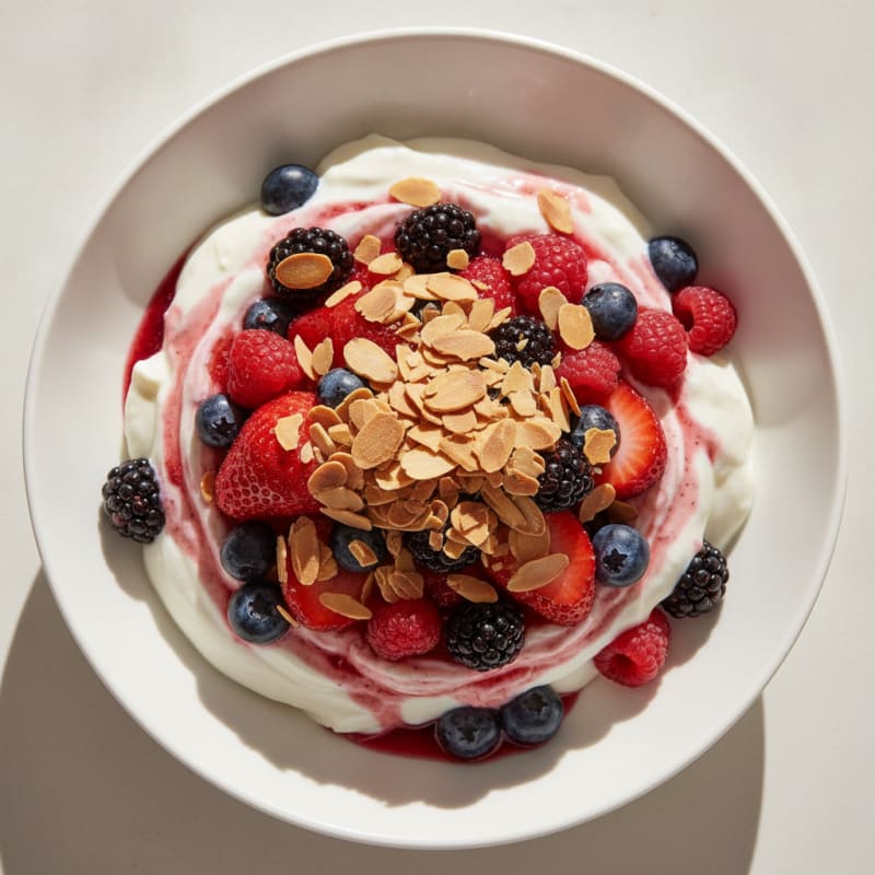 Greek Yogurt Protein Parfait with Mixed Berries and Almonds
