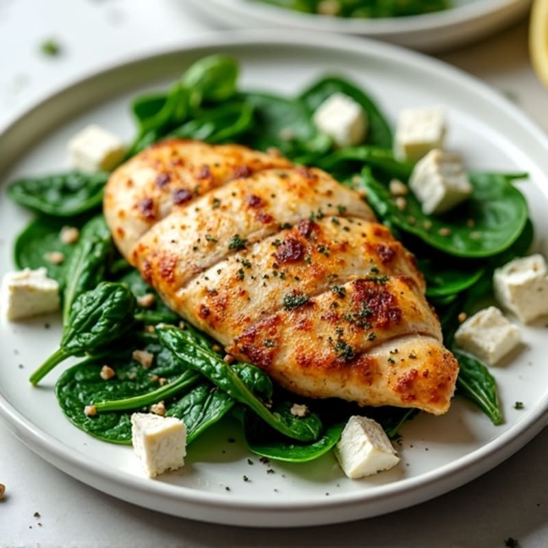 Herb-Roasted Chicken with Wilted Spinach and Crumbled Feta