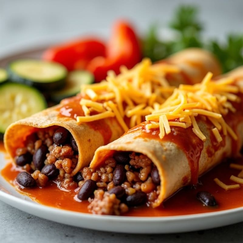 Healthy Baked Cheesy Lean Beef and Black Bean Enchiladas with Roasted Vegetables