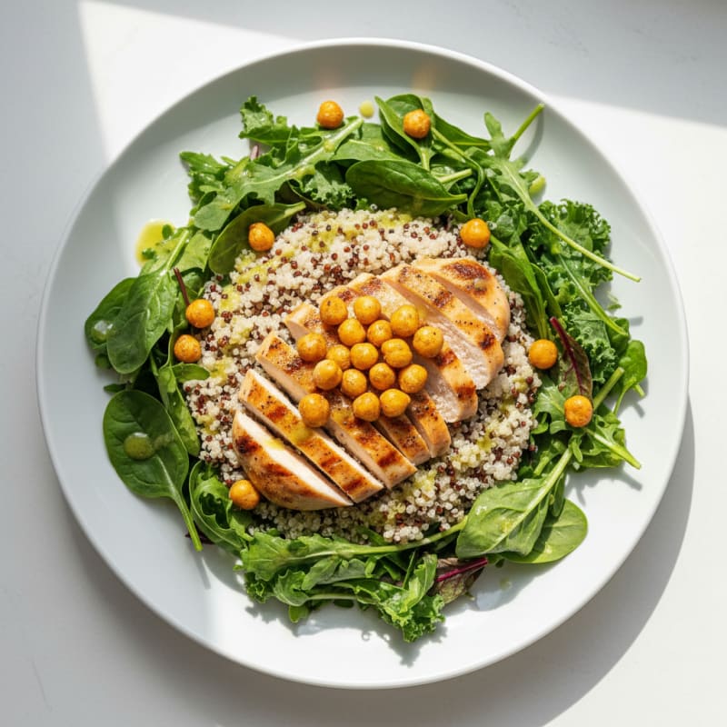 Grilled Chicken Salad with Quinoa and Roasted Chickpeas