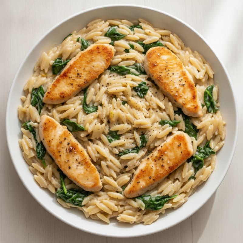 Garlic Chicken and Orzo Skillet