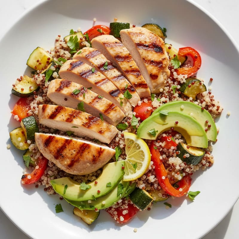 Grilled Chicken and Quinoa Bowl with Roasted Vegetables