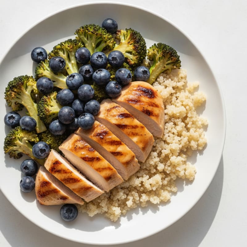 Grilled Chicken Breast with Roasted Broccoli and Quinoa