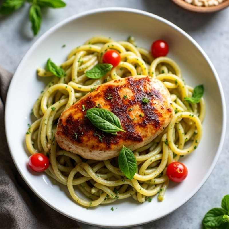 Pan-Seared Chicken with Creamy Pesto Whole Wheat Pasta