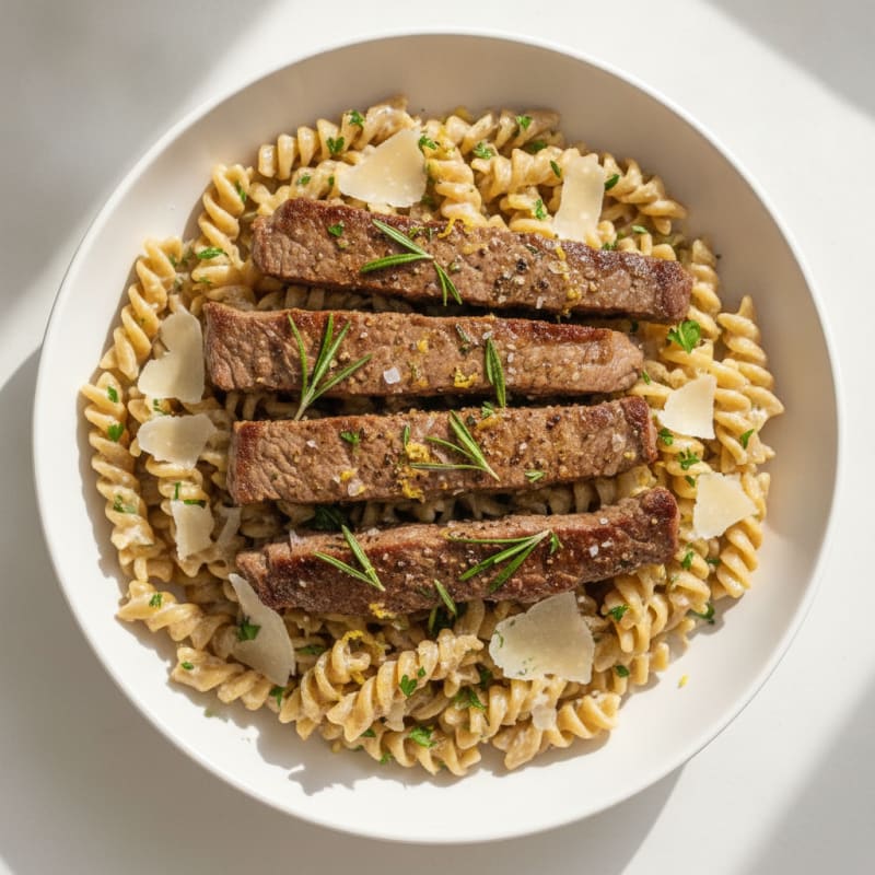 Lemon Herb Steak with Garlic Pasta