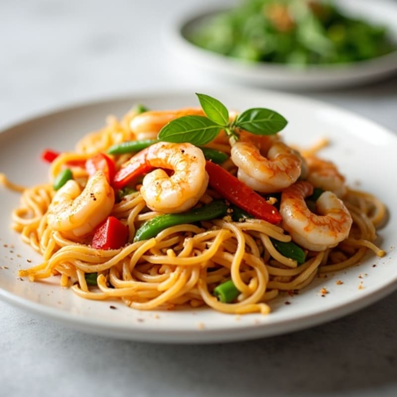 Zesty Garlic-Ginger Shrimp with Rice Noodles