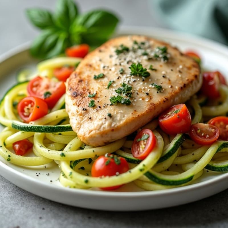 Creamy Tomato Basil Chicken with Zucchini Noodles