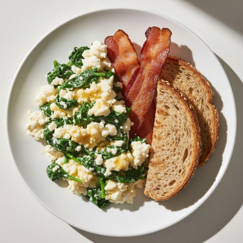 Cottage Cheese Scramble with Spinach and Turkey Bacon