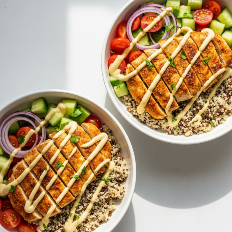 Crispy Lemon-Herb Chicken Shawarma Bowls