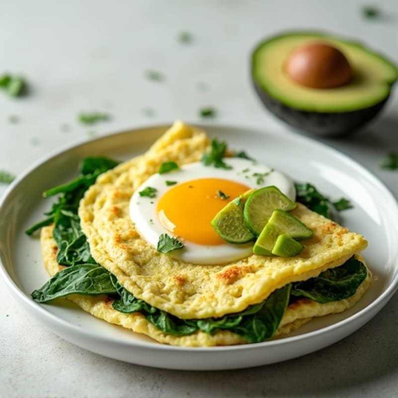 Egg White Spinach Omelet with Cottage Cheese and Sliced Avocado