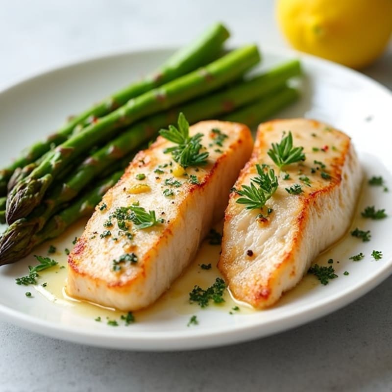 Lemon-Herb Pan-Seared Tuna Steaks with Roasted Asparagus