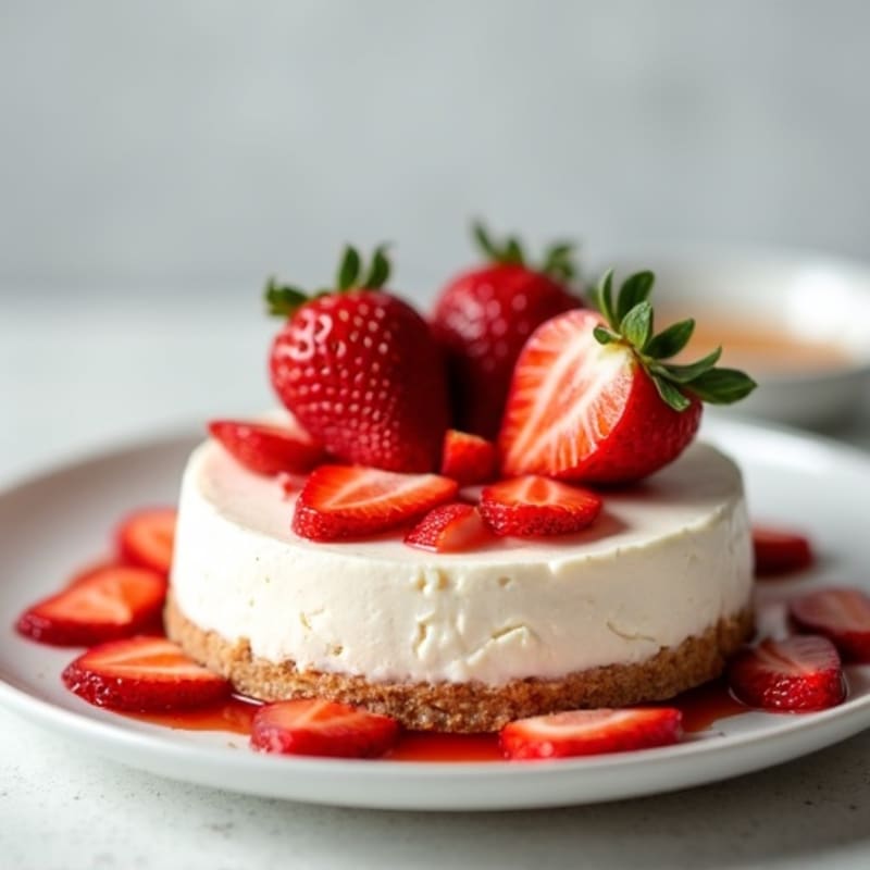 Cottage Cheese Protein Cheesecake with Fresh Strawberries