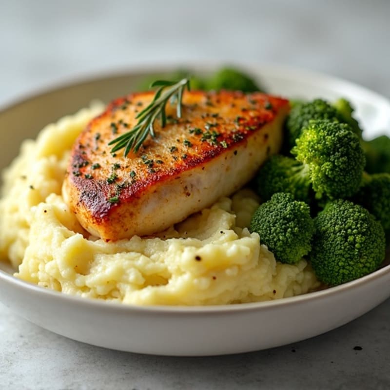 Herb-Roasted Chicken with Buttery Garlic Mashed Potatoes and Crispy Roasted Broccoli