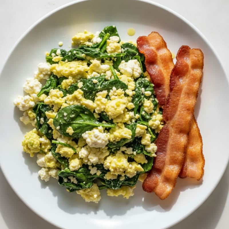 Cottage Cheese Scramble with Spinach and Turkey Bacon