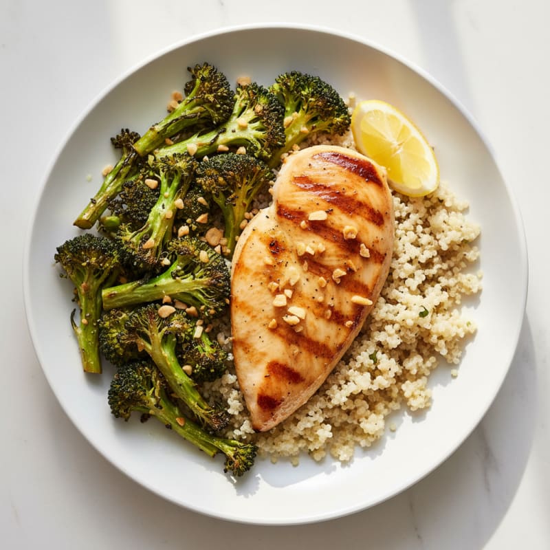 Grilled Chicken Breast with Roasted Broccoli and Quinoa