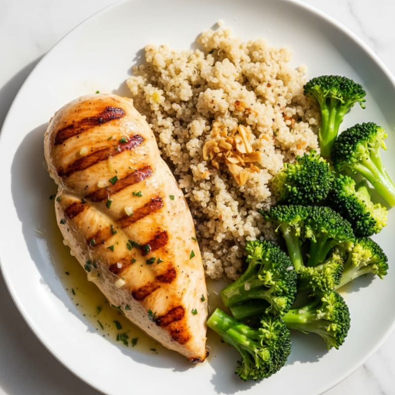 Grilled Chicken Breast with Quinoa and Steamed Broccoli