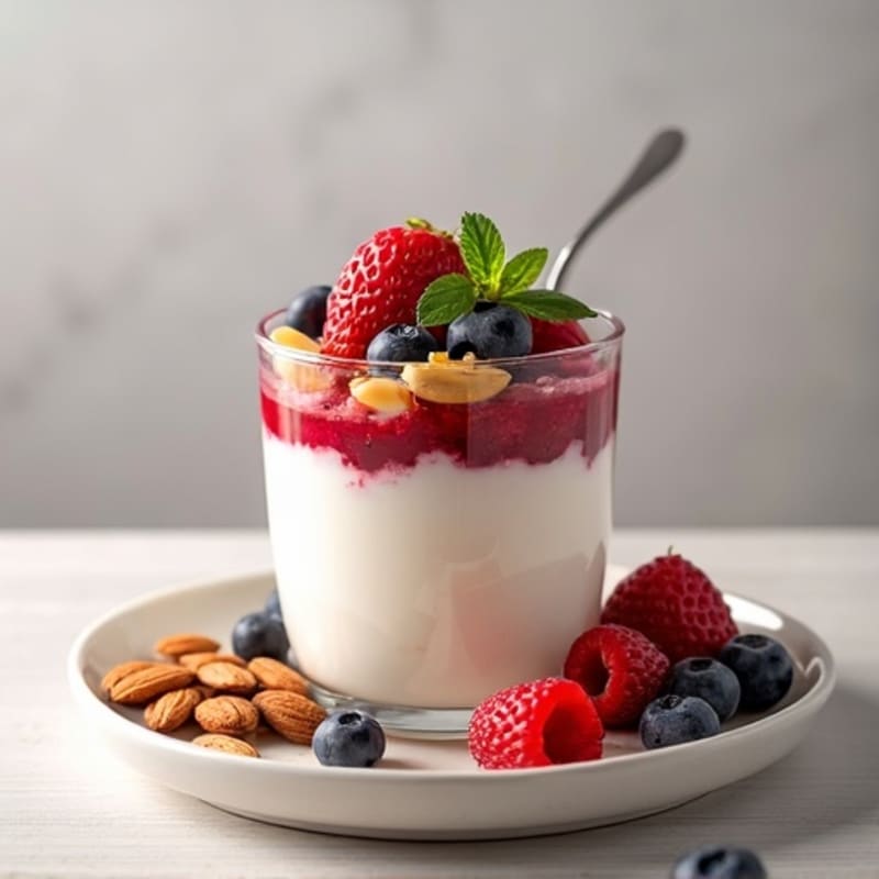 Greek Yogurt Protein Parfait with Mixed Berries and Almonds