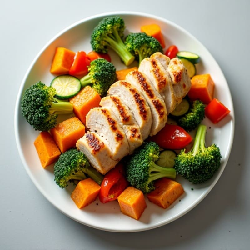 Roasted Sweet Potato with Crispy Broccoli and Mixed Vegetables