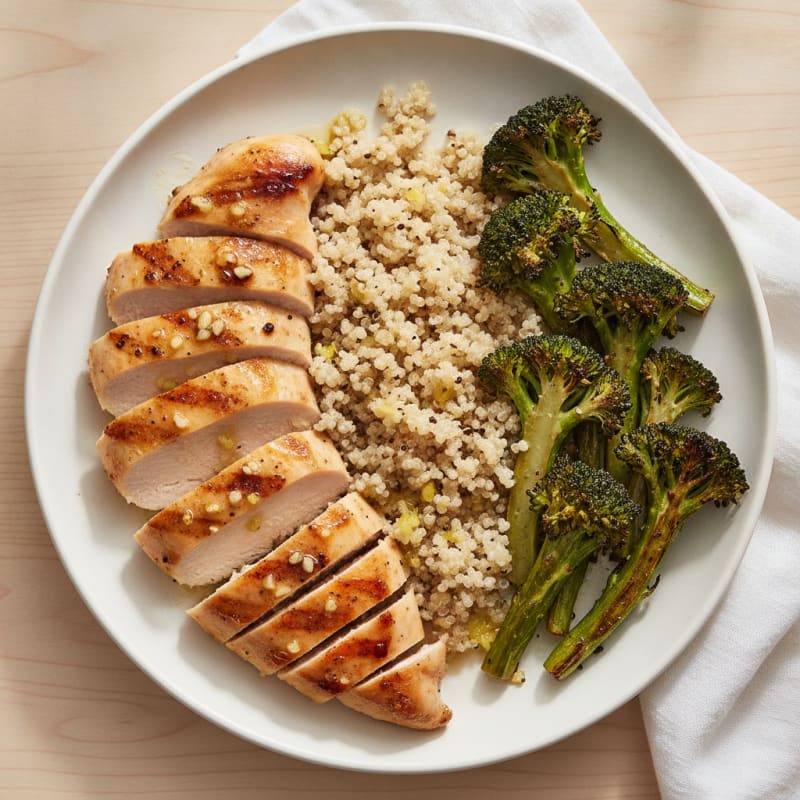 Grilled Chicken Breast with Quinoa and Roasted Broccoli