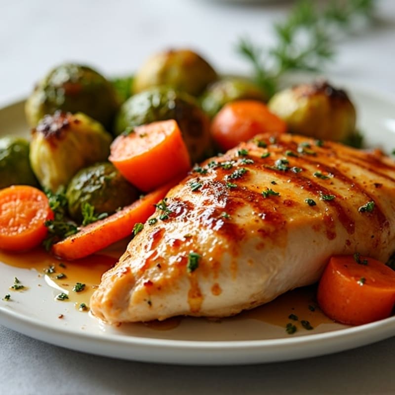 Sheet Pan Maple Glazed Chicken and Carrots with Crispy Brussels Sprouts
