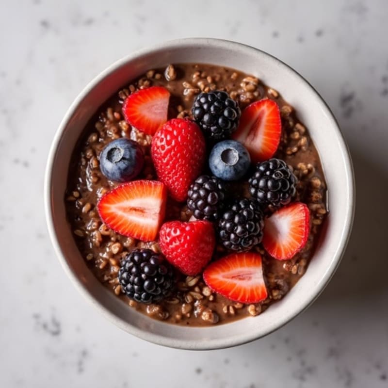 Creamy Chocolate Protein Overnight Oats with Fresh Berries