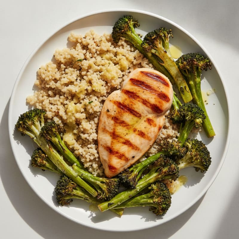 Grilled Chicken Breast with Roasted Broccoli and Quinoa