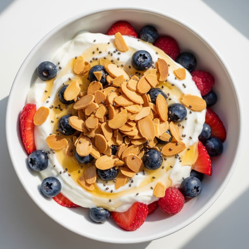Greek Yogurt Protein Parfait with Mixed Berries and Almonds
