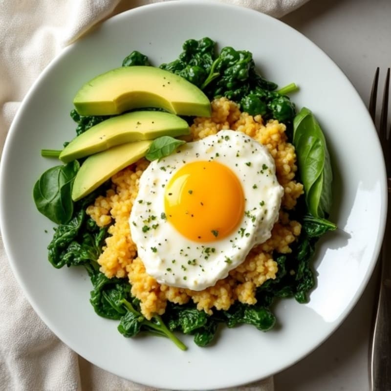 Egg White and Spinach Scramble with Cottage Cheese and Sliced Avocado