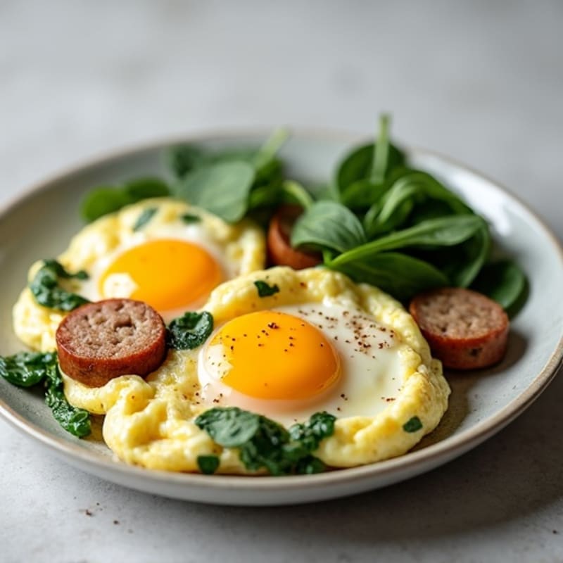 Egg White Scramble with Turkey Sausage and Spinach