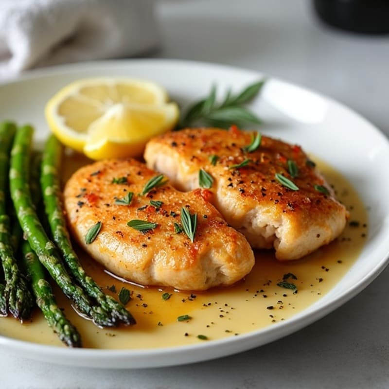 Crispy Lemon-Herb Chicken Leg Fillets with Roasted Asparagus